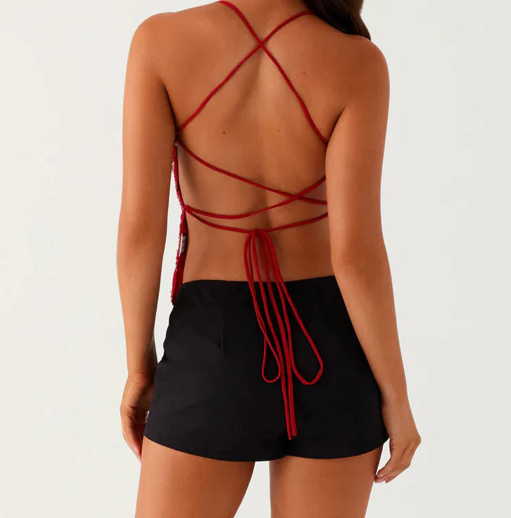 Top brodé à sequins Louna - Rouge