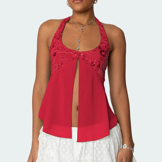 Top brodé Nopila - Rouge