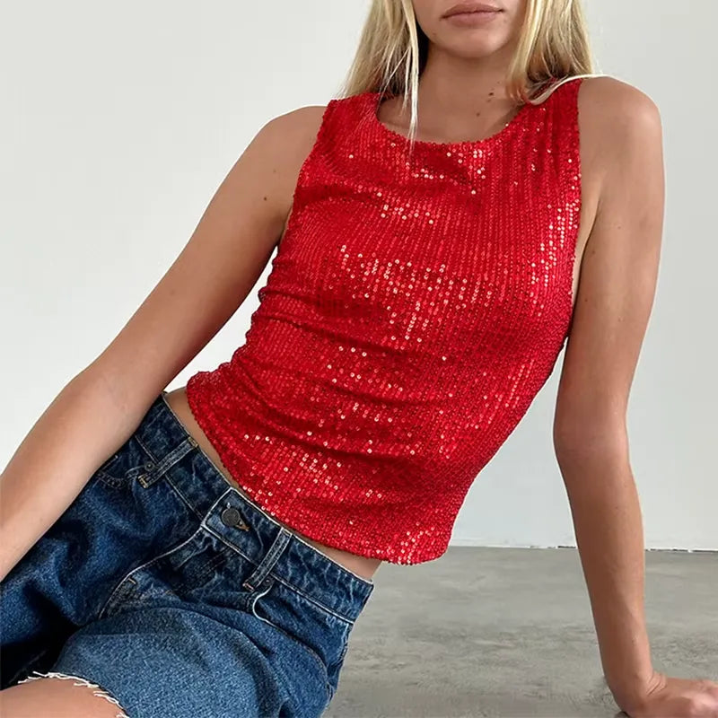 Top scintillant Lila - Rouge