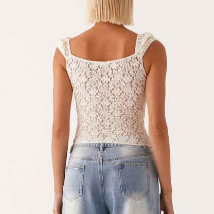 Top en dentelle Evana – Écru
